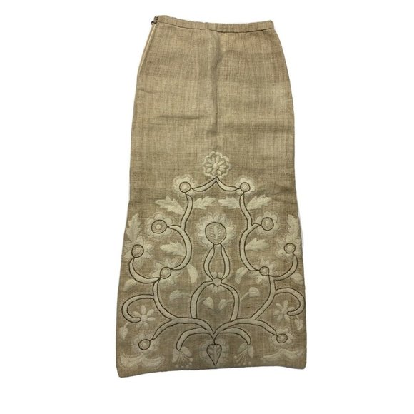 Triarte Dresses & Skirts - Triarte Vintage Skirt Portugal Embroidered Beige Cream Metallic Gunny Sack Maxi